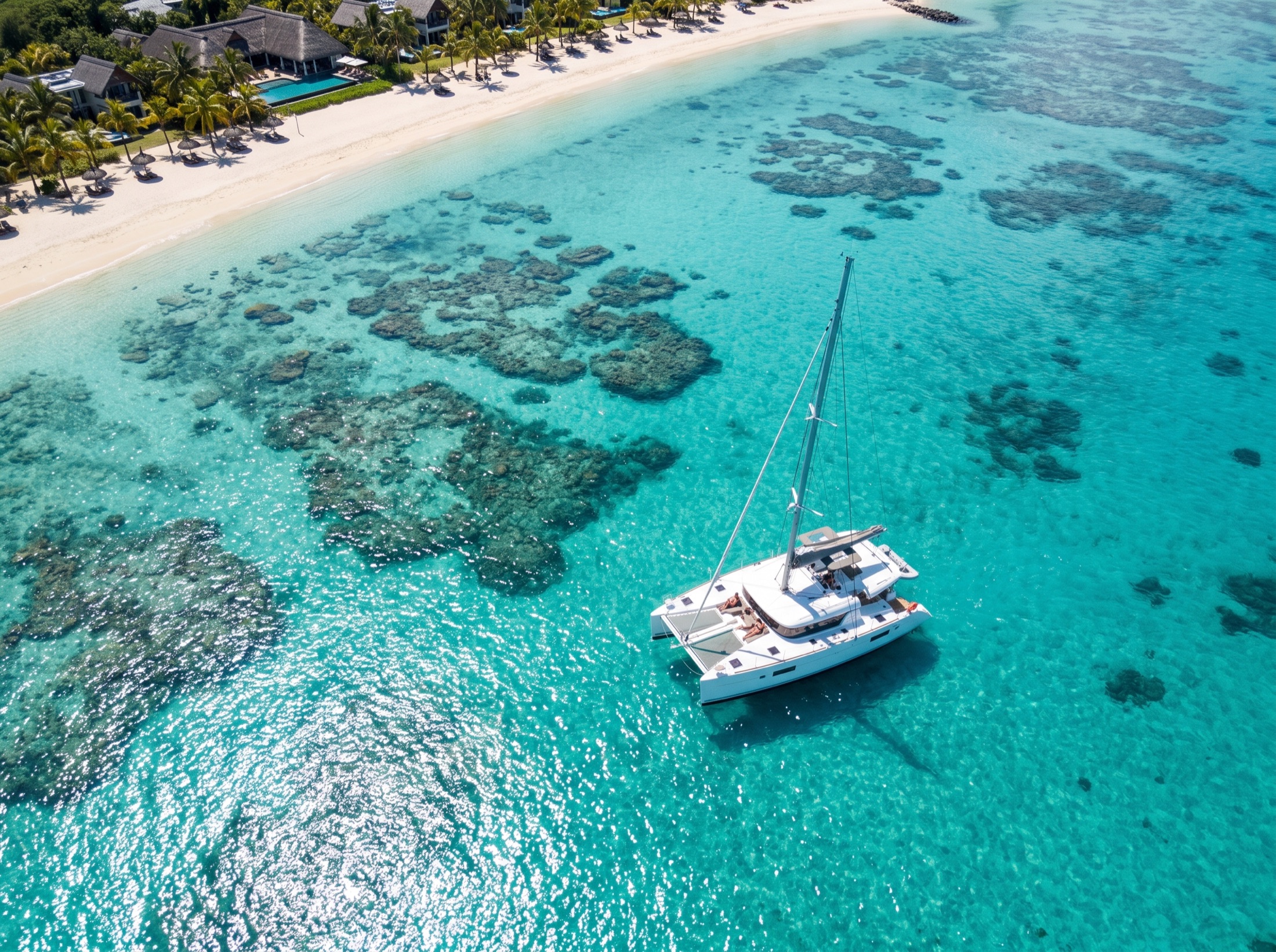 Catamaran on a turquoise Mauritian lagoon